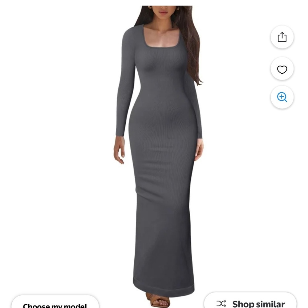 OQQ Women's Long Sleeve Dress Square Neck Ribbed Bodycon Long Dress Size Medium